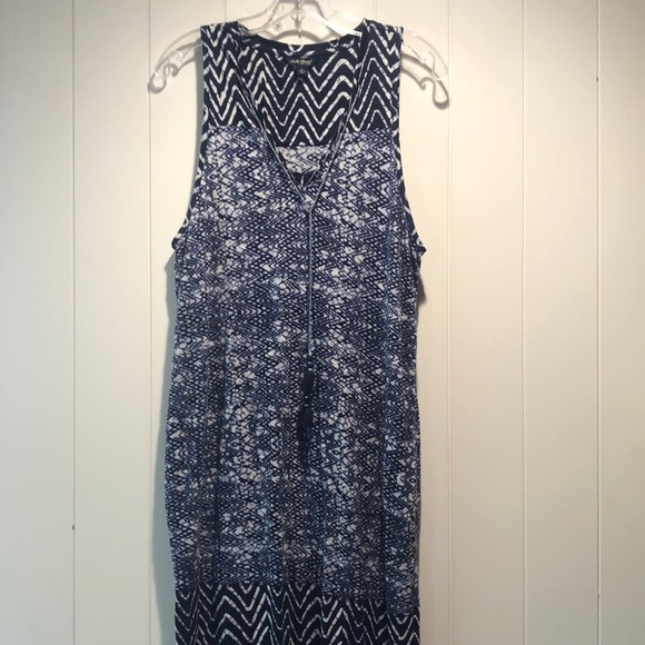 Lucky Brand like new blue white batik print stretch cotton modal midi tassels L - Picture 1 of 9